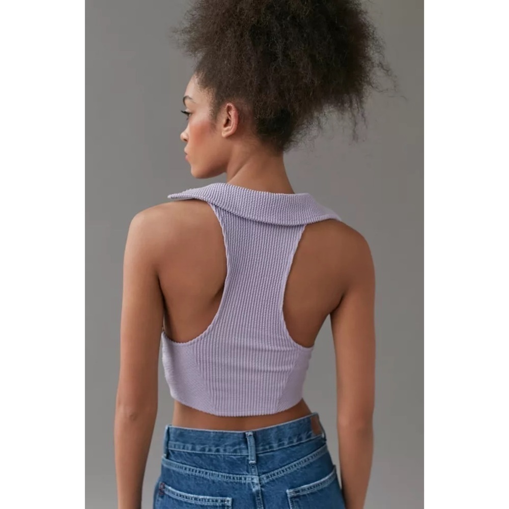 NWT Urban Outfitters Ford Collared Cropped Top Ivory textured V-neck M medium - Picture 8 of 8